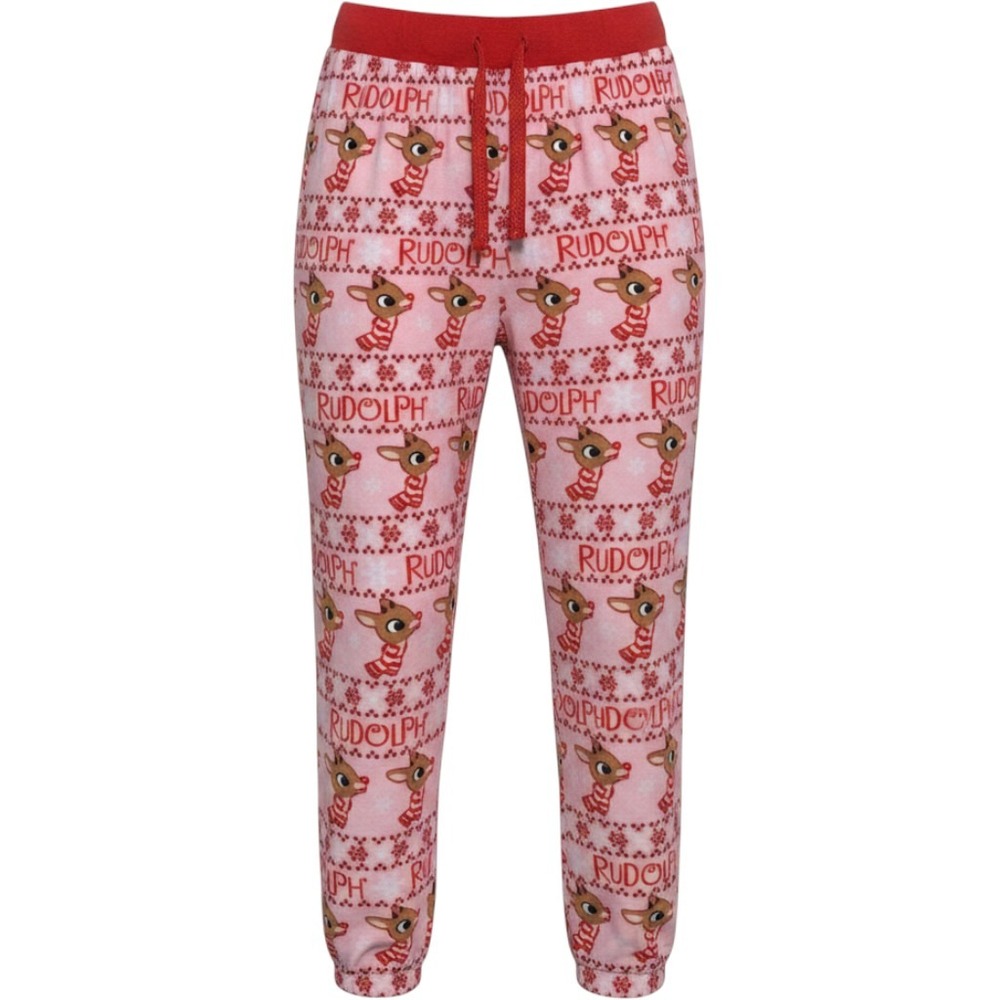 Rudolph Pajama Pants Womens XL Pink Fleece Jogger Christmas Holiday NWT 16-18